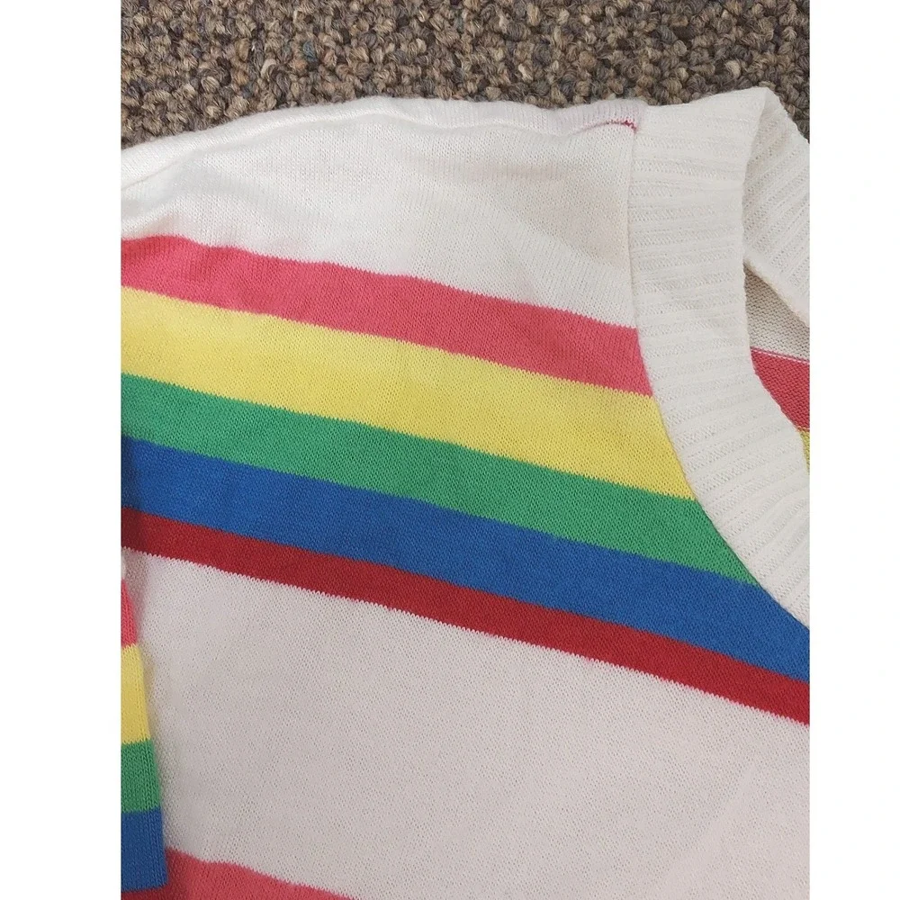 Style & Co Striped Long Sleeve Shirt Womens Medium Multicolor Rainbow Crew Neck - Picture 3 of 7